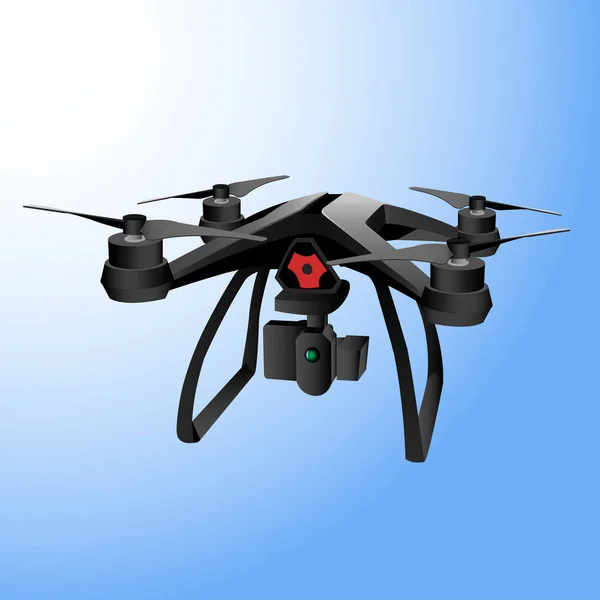 Reális távoli levegő drone quad-helikopter kamerával. Vektoros illusztráció. — Stock Vector