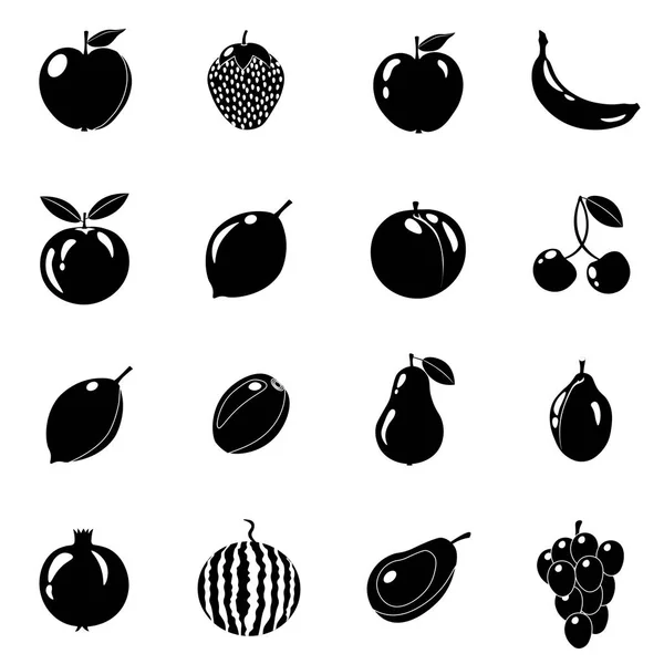 Conjunto de frutas en estilo diferente. Línea, negro. Fondo blanco. Ilustración vectorial . — Vector de stock