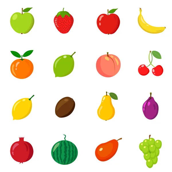 Conjunto de frutas en estilo diferente. Línea, plana, de dibujos animados. Fondo blanco. Ilustración vectorial . — Vector de stock