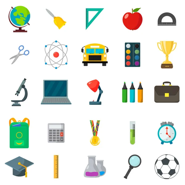 Okul simgeler kümesi. Karikatür ve düz stil. Beyaz arka plan. Vektör çizim.