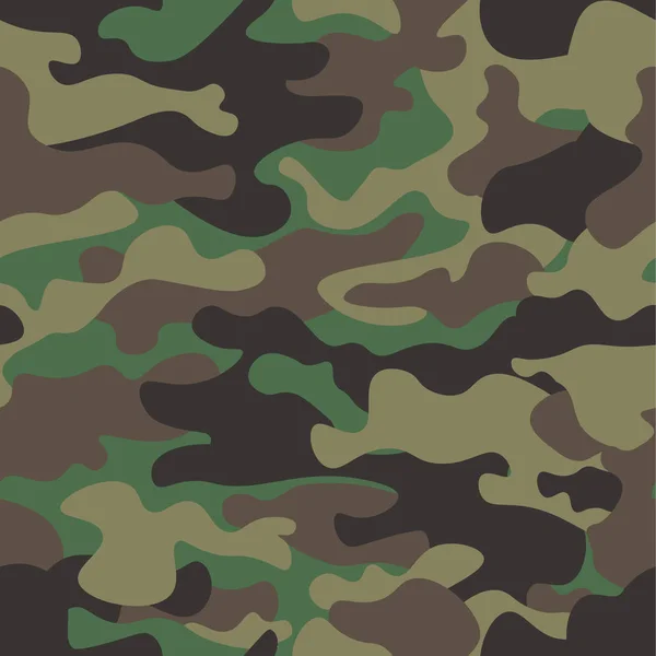 Camouflage seamless pattern background. Classic clothing style masking camo repeat print. Green brown black olive colors forest texture. Design element. Vector illustration. — Stock Vector