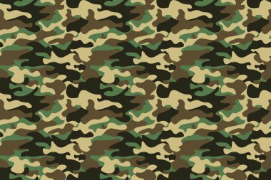 Dikişsiz desen arka plan kamuflaj. Yatay sorunsuz afiş. Klasik giyim tarzı camo tekrar Yazdır maskeleme. Yeşil Kahverengi Siyah Zeytin renkler orman dokusu. Tasarım öğesi. Vektör çizim