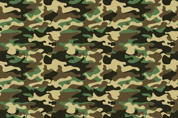Camouflage seamless pattern background. Horizontal seamless banner. Classic clothing style masking camo repeat print. Green brown black olive colors forest texture. Design element. Vector illustration — Stock Vector