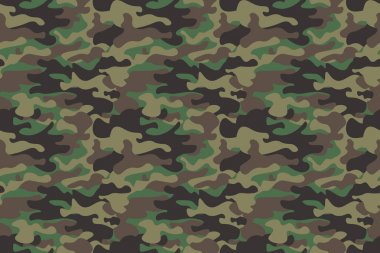 Dikişsiz desen arka plan kamuflaj. Yatay sorunsuz afiş. Klasik giyim tarzı camo tekrar Yazdır maskeleme. Yeşil Kahverengi Siyah Zeytin renkler orman dokusu. Tasarım öğesi. Vektör çizim