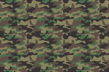Dikişsiz desen arka plan kamuflaj. Yatay sorunsuz afiş. Klasik giyim tarzı camo tekrar Yazdır maskeleme. Yeşil Kahverengi Siyah Zeytin renkler orman dokusu. Tasarım öğesi. Vektör çizim