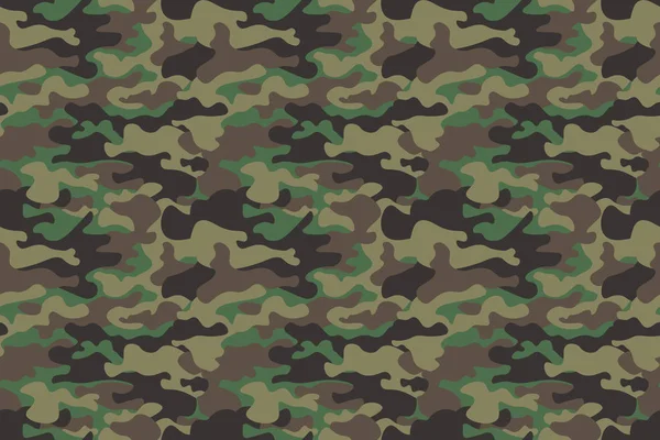 Camouflage nahtlosen Muster Hintergrund. horizontale nahtlose Fahne. klassische Kleidung Stil Maskierung Camo wiederholen Druck. grün braun schwarz oliv Farben Wald Textur. Gestaltungselement. Vektorillustration — Stockvektor