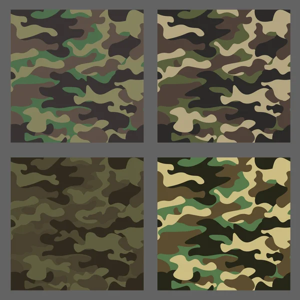 Kamuflaj sorunsuz desenler arka plan kümesi. Klasik giyim tarzı camo tekrar Yazdır maskeleme. Yeşil, kahverengi, siyah, zeytin, mavi, okyanus, pembe, turuncu renkler doku. Tasarım öğesi. Vektör çizim.