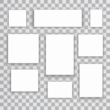 Boş beyaz 3d kağıt bez veya fotoğraf çerçeveleri üzerinde şeffaf arka plan izole. Vektör çizim