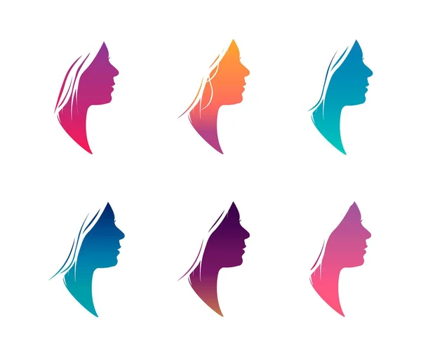 Kleurrijke vrouwelijke silhouet instellen geïsoleerd op witte achtergrond. Vectorillustratie in vlakke stijl. — Stockvector