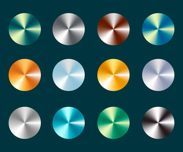 Gradients métalliques coniques en argent et or. Illustration en métal argenté et plaqué or sur fond abstrait. Différentes couleurs . — Image vectorielle