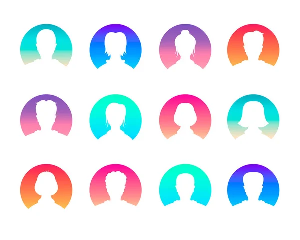 Sociala nätverk och media avatarer collection - vita människor siluetter avatarer. Vektorillustration på vit bakgrund. Moderna färger. — Stock vektor
