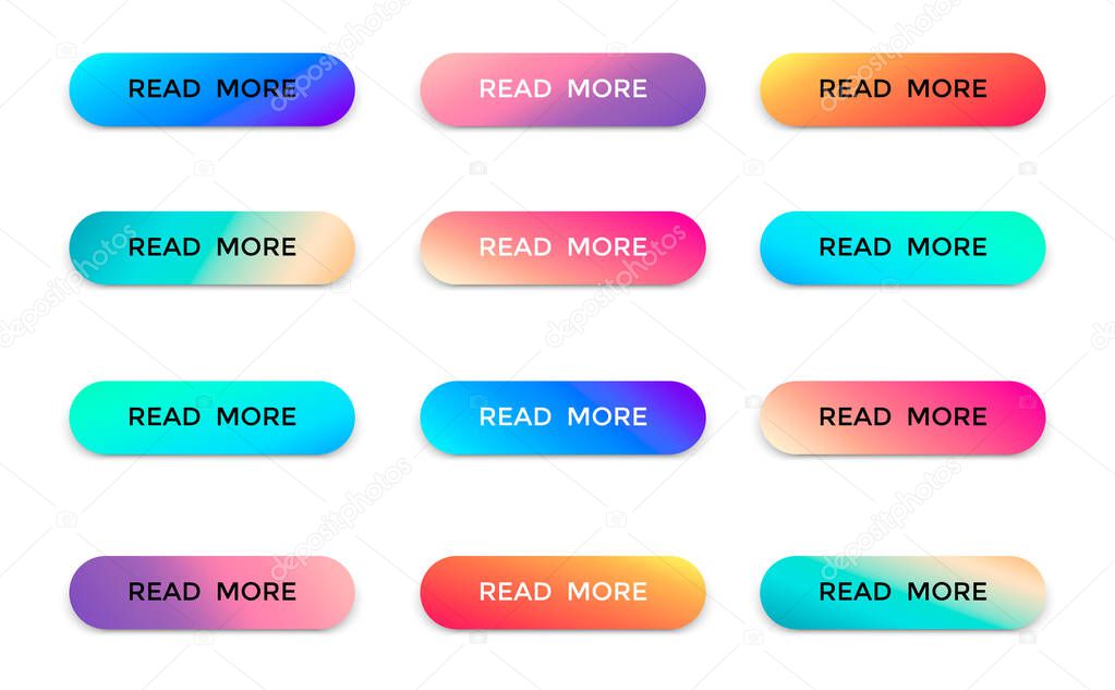 Modern read more color vector buttons isolated on white background. Read more arrow web button banner for website illustration