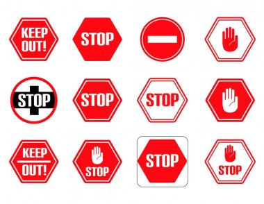 İzole dur, sınırlı ve tehlikeli vektör işaretleri. Trafik yol ve stop sembolü, uyarı ve dikkat web tasarımınız için çizimi