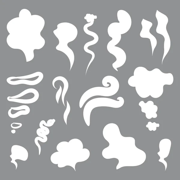 Humo de dibujos animados y nubes de polvo. Juego de comics y vectores de vapor. Aroma de hedor blanco cómico o ilustración del olor para su diseño web . — Vector de stock