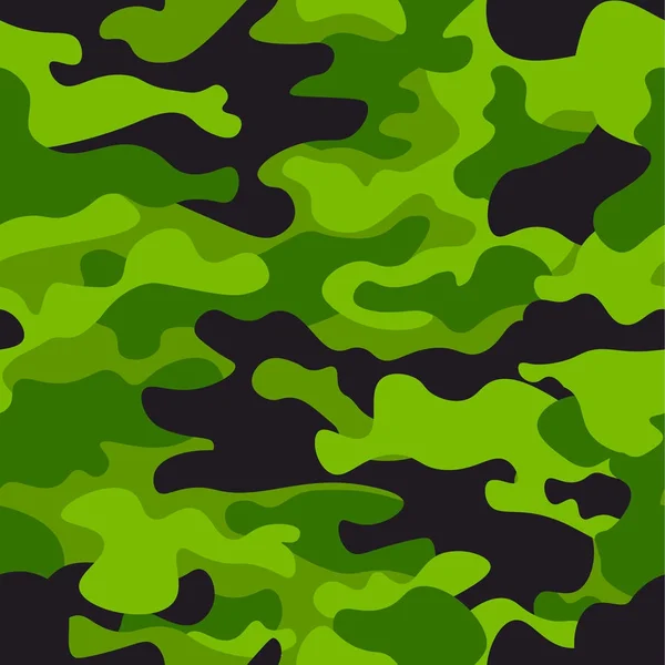Grüne Camouflage nahtlosen Muster Hintergrund. klassische Kleidung Stil Maskierung Camo wiederholen Druck. grün, lime, schwarz olivfarben Waldstruktur. Gestaltungselement. Vektorillustration. — Stockvektor