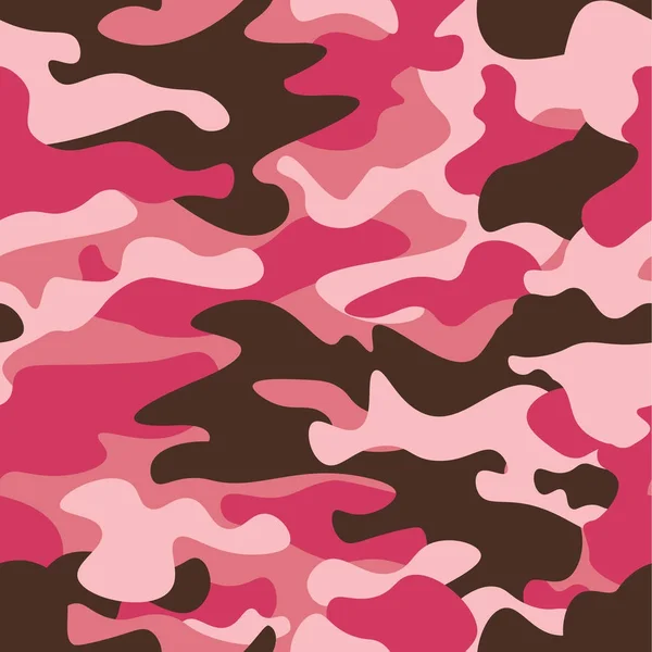 Kamouflage sömlös bakgrund. Klassiska klädstil maskering camo upprepad utskrift. Pink orchid rose ruby färger skog textur. Designelement. Vektorillustration. — Stock vektor