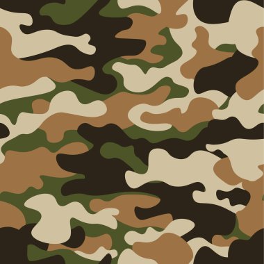 Modern moda vektör trendy kamuflaj desen. Klasik giyim tarzı camo tekrar Yazdır maskeleme. Yeşil Kahverengi Siyah Zeytin renkler orman dokusu. Tasarım öğesi. Vektör çizim.