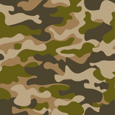 Seamless modeli. Soyut askeri veya av kamuflaj arka plan. Kahverengi, yeşil renk. Vektör çizim. Yinelenen doku Tekstil giyim için