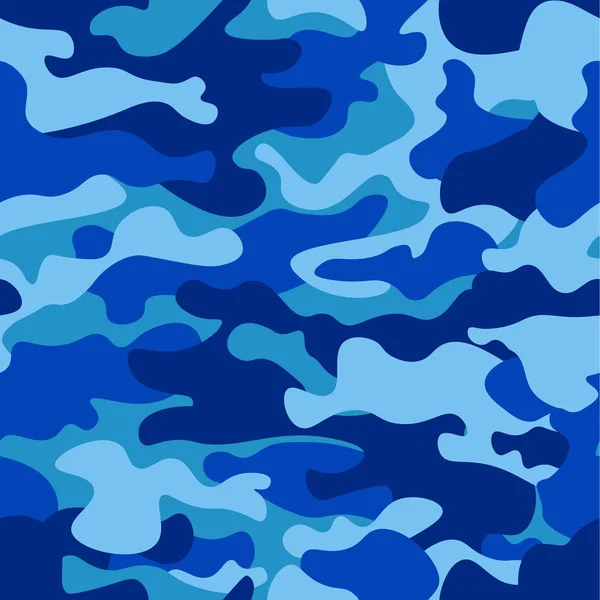 Patrón de camuflaje de fondo sin costuras ilustración vectorial. Estilo de ropa clásica camuflaje máscara impresión repetida. Textura azul colores marines — Vector de stock