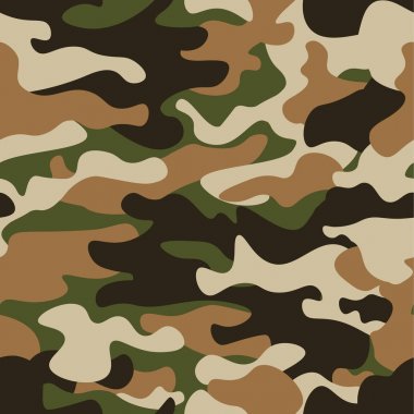 Modern moda vektör trendy kamuflaj desen. Klasik giyim tarzı camo tekrar Yazdır maskeleme. Yeşil Kahverengi Siyah Zeytin renkler orman dokusu. Tasarım öğesi. Vektör çizim.