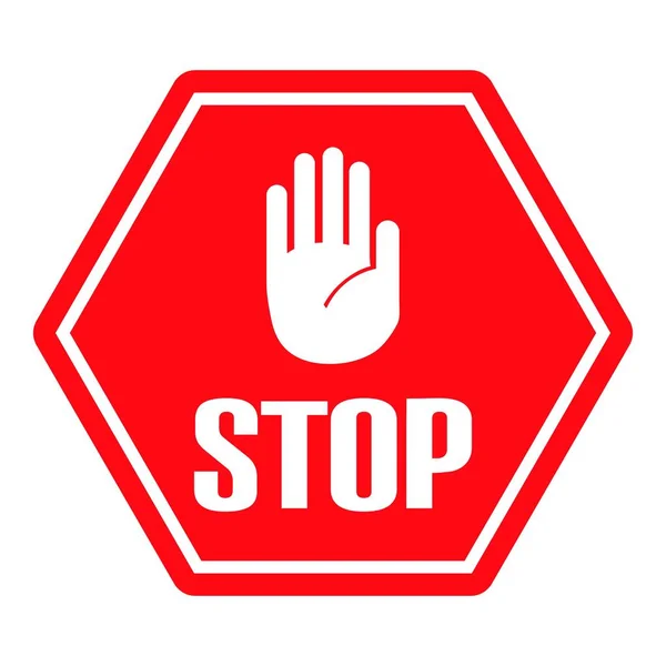 Stoppschild, weiße Farbe Hand auf rotes Ortsschild — Stockvektor