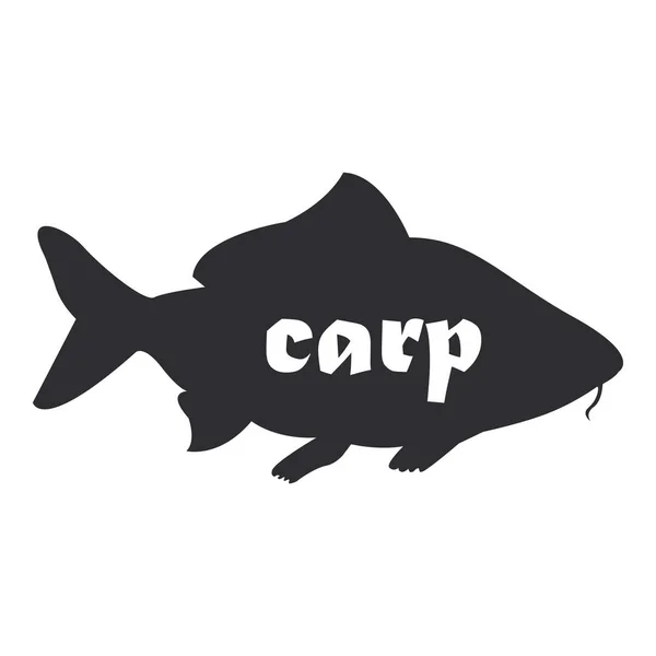 Silueta negra vector peces dibujo de la carpa. Carpa aislada sobre fondo blanco . — Vector de stock