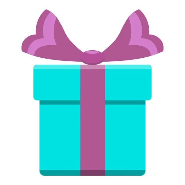 Caixa de presente azul aqua com arco violeta isolado sobre fundo branco. Férias de Natal chegando ou aniversário . — Vetor de Stock