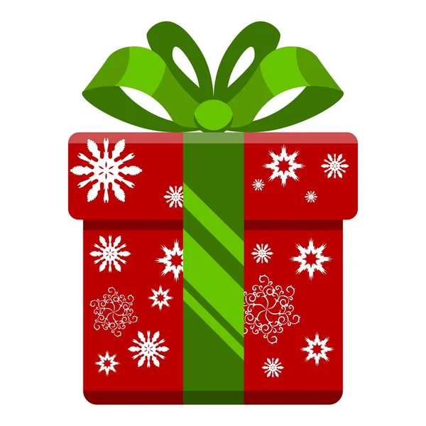 Caixa de presente de Natal vermelho com flocos de neve e fita verde brilhante para feriados de Natal —  Vetores de Stock