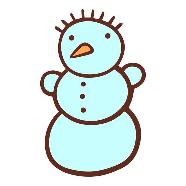 Kerst doodle leuke en grappige sneeuwpop met verse wortel. Kerstmis outdoor feest tijd. — Stockvector