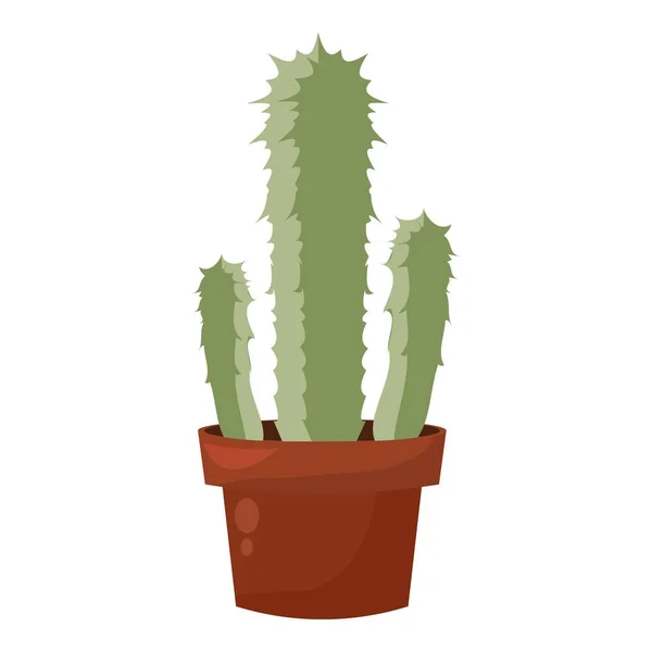 Olla de cactus verde, planta botánica de jardín casero, decoración de cactus — Vector de stock