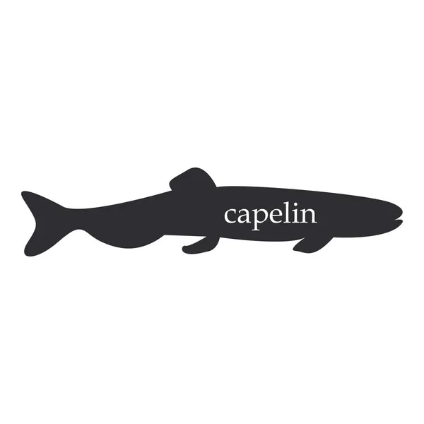 Silueta Capelin pescado negro sobre fondo blanco — Vector de stock