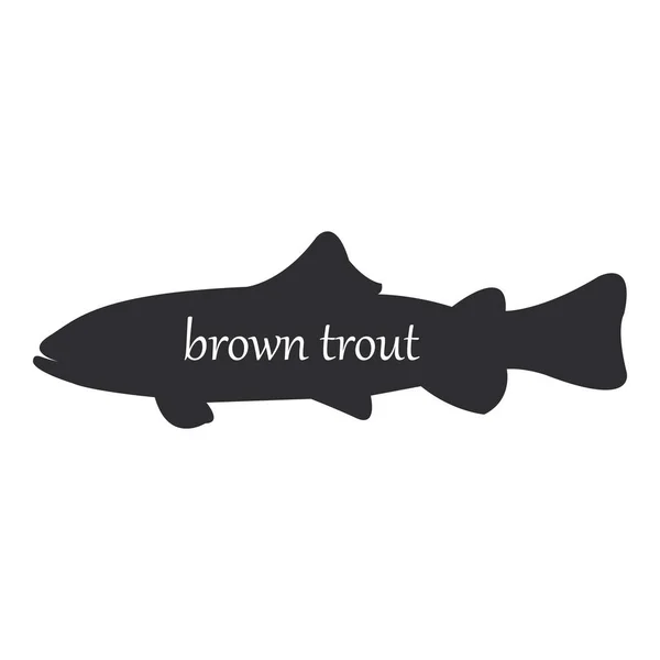 Truta marrom ou trutta Salmo, silhueta preta de peixe no fundo branco — Vetor de Stock