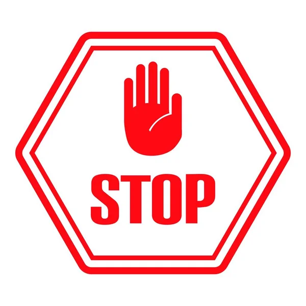 Stoppschild, weiße Farbe Hand auf rotes Ortsschild — Stockvektor