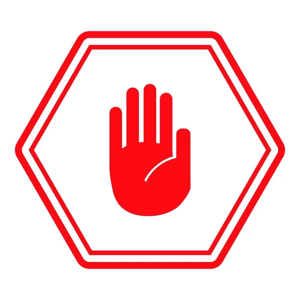 Stop Sign, white color hand on red city road sign — Stock Vector