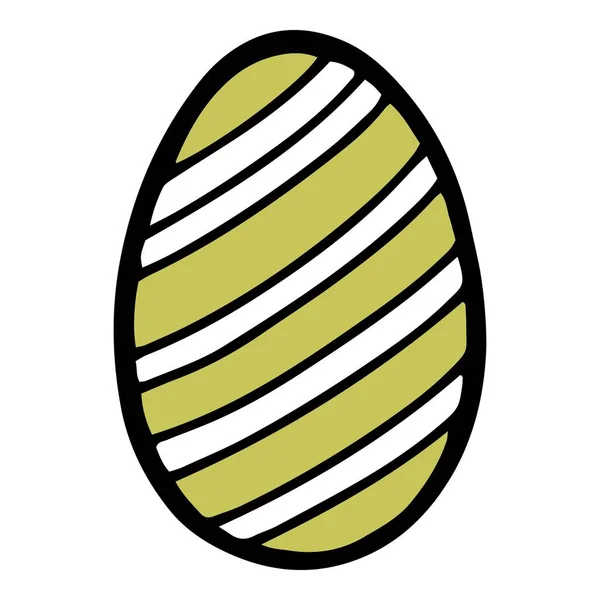 Icona uovo di Pasqua a righe verdi, stile disegnato a mano — Vettoriale Stock