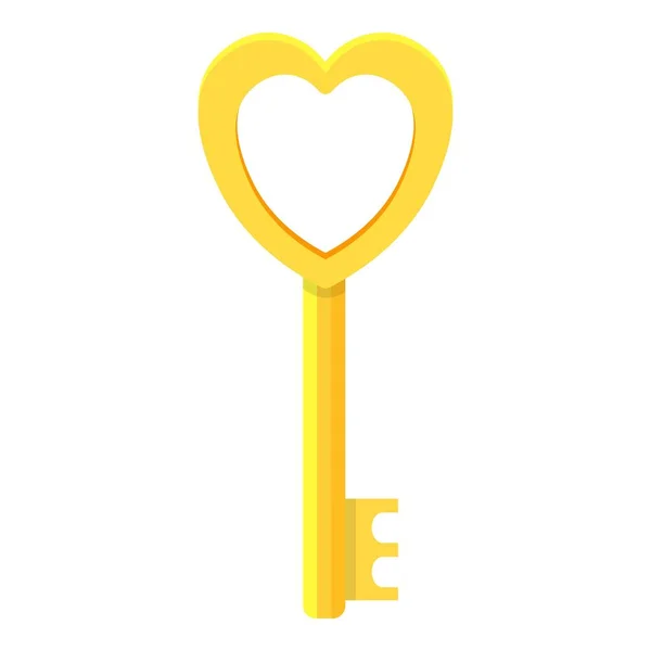 Icono de llave de la puerta en forma de corazón de oro, estilo de dibujos animados — Vector de stock