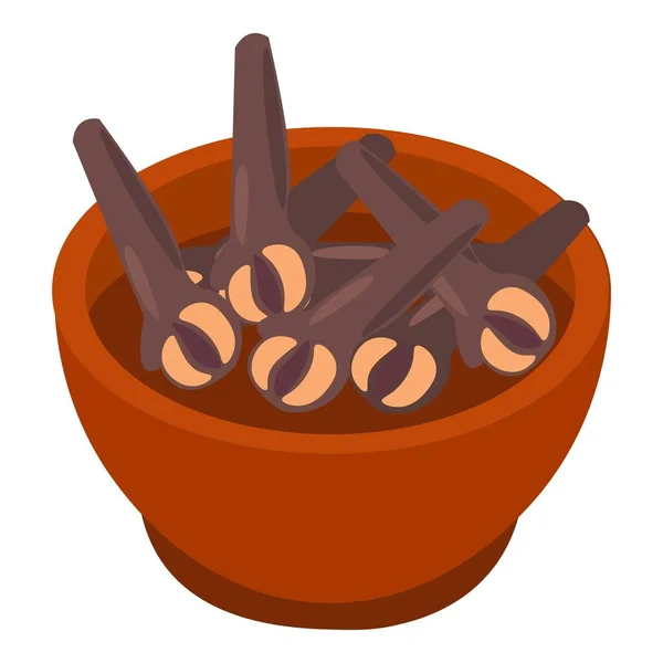 Bowl of cloves spices icon, isometric style — Stock Vector