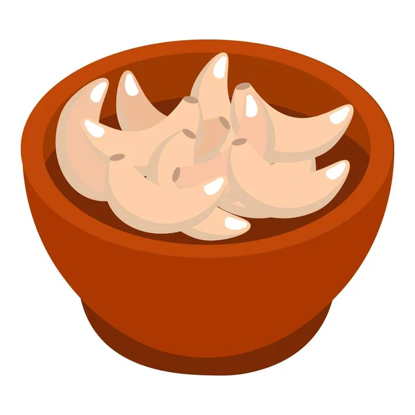 Skål av vitlök bitar kryddor ikon, isometrisk stil — Stock vektor