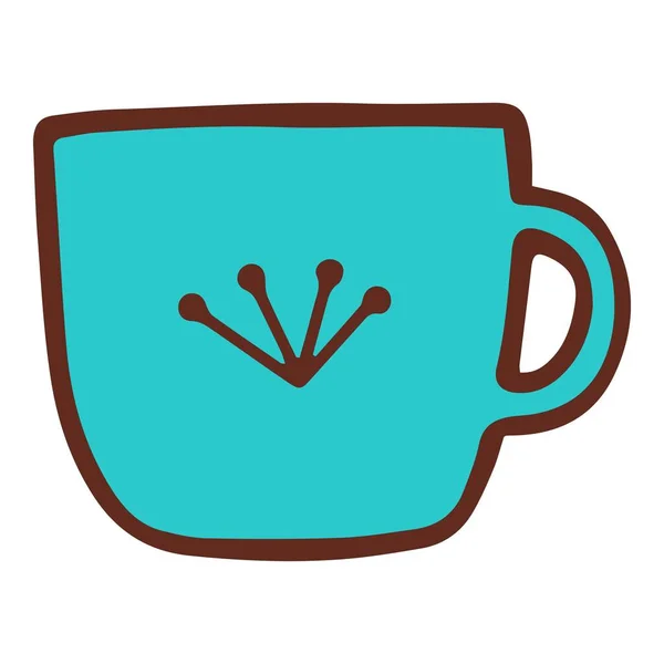 Taza de té lindo icono de color azul, estilo dibujado a mano — Vector de stock