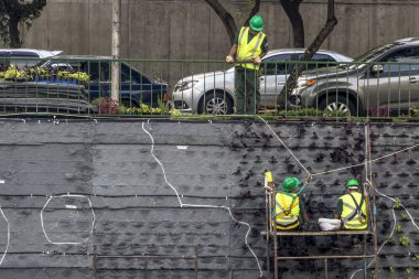 Sao Paulo, Sp, Brezilya, 08 Nisan 2017. İşçiler dikey Bahçe 23 de Maio Avenue, güneyde Sao Paulo yüklemiş olursunuz. Bitkiler Eduardo Kobra, bu yönetimi Başkan Joao Doria silindi, Sao Paulo Antiga grafit değiştirin. ,
