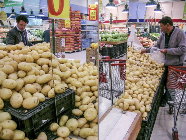 圣保罗 2003年9月11日 在圣保罗的一家超级市场的马铃薯摊位的消费者 — 图库照片
