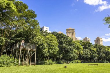 Sao Paulo, Brezilya, 20 Ocak 2012, Villa Lobos Park insanlarda. Parkta yürüyüşe, Bisiklet ve bir vaha patenciler için için iyi bir yerdir.