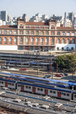 Sao Paulo, Brezilya, 03 Eylül 2010. Manevra yarda ve makine parkı, Julio Prestes istasyonu ve Bom Retiro mahalle, şehir merkezinde Pinacoteca istasyonu arkasında bulunan Cptm (Metropolitan trenler Paulista şirket), havadan görünümü