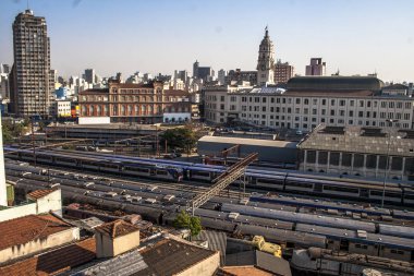 Sao Paulo, Brezilya, 03 Eylül 2010. Manevra yarda ve makine parkı, Julio Prestes istasyonu ve Bom Retiro mahalle, şehir merkezinde Pinacoteca istasyonu arkasında bulunan Cptm (Metropolitan trenler Paulista şirket), havadan görünümü