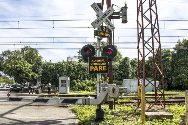 São Paulo Brasil Março 2017 Passagem Nível Entre Rua Ferrovia — Fotografia de Stock