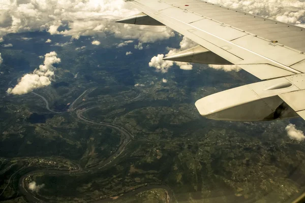 Vista Aérea Desde Ventana Avión Durante Vuelo — Foto de Stock