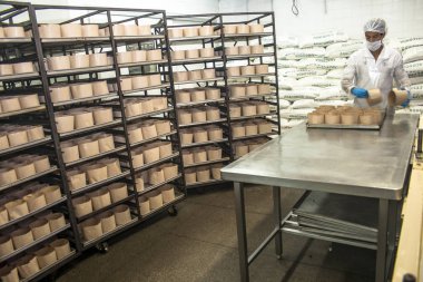 Sao Paulo, 08 Aralık 2011. Ekmek, kek ve Poğaçaların Sao Paulo bir Sanayi üretim hattında işçilerin işe