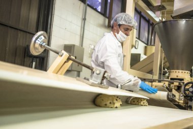 Sao Paulo, 08 Aralık 2011. Ekmek, kek ve Poğaçaların Sao Paulo bir Sanayi üretim hattında işçilerin işe