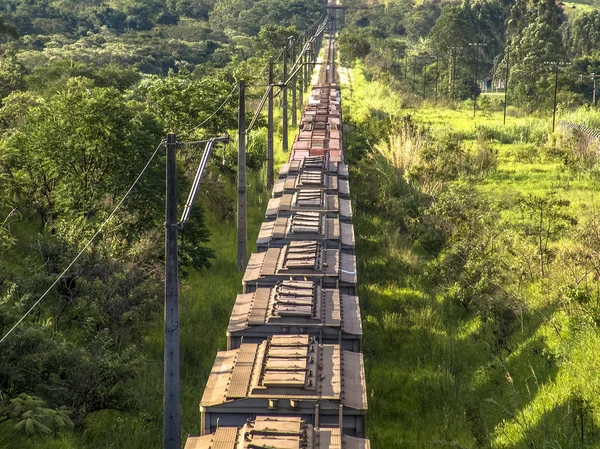 Tren Corre Través Una Estrecha Garganta Valle Estado Sao Paulo — Foto de Stock