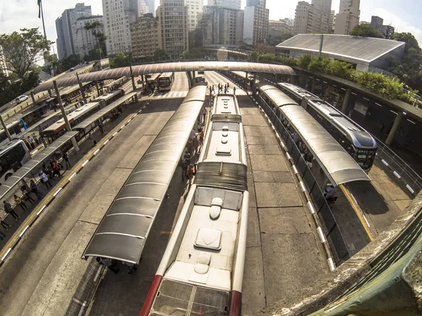 Sao Paulo Brazílie Února 2018 Pohled Lidí Čeká Městských Autobusů — Stock fotografie